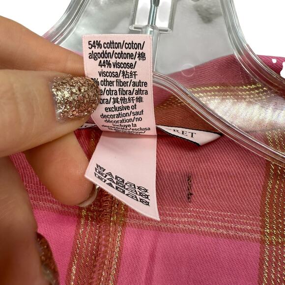 Victorias Secret Flannel Romper XL Pink Plaid Long Sleeve Belted Lounge Wear PJs - Picture 8 of 11